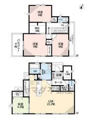 リビングと隣接する洋和室を合わせると26．7帖の広々空間。 全室2面採光＆東側・西側の2面バルコニー。 2階全居室広々6帖以上。WICやSCL、リネン庫、パントリーなど収納豊富＾＾