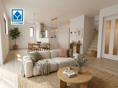 家族が集まる開放的なリビング。思い思いの時間を過ごしたり食事をしたり、素敵な団らんの場になりますね。 （家具はCGによるイメージです。）