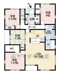 生活がワンフロアで完結する平屋タイプ＾＾ LDKは約18帖、和室を含む4LDK＾＾