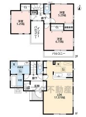 1階は約17帖のLDK、折り上げ天井で開放感のある空間＾＾ 2階には3洋室、バルコニーは2ヶ所＾＾