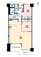お掃除しやすいオールフローリング。 リビング広々20帖。リビング壁一面に便利な可動棚、キッチンにカップボード有＾＾全居室収納付き＾＾