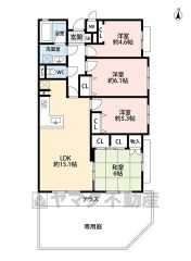 4LDK　角部屋、南向きで陽当たり良好　専用庭付き
