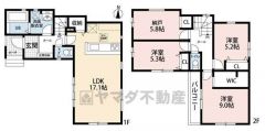 リビングは3面採光を確保した17.1帖の広々空間＾＾ 2階には3洋室＆納戸＾＾納戸は居室としても使える広さを確保＾＾