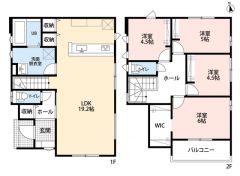 4LDK　LDKは広々19帖　2F主寝室にはWIC付き