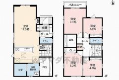 4LDK　1Fキッチン横にはパントリー完備　2F主寝室にはWIC付き