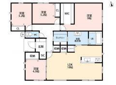 オールフローリング。 リビングと隣接する洋室を合わせると22.5帖の広々空間。 パントリーやランドリースペース、ＷＩＣなど収納豊富＾＾