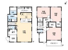 お掃除しやすいオールフローリング。ご家族との会話の機会が増えるリビング階段＾＾全室2面採光＆南面バルコニーで明るい＾＾パントリーやＷＩＣ×2付き＾＾