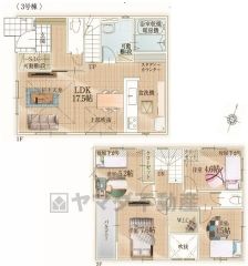 1階は17.5帖のLDK、折り上げ天井と吹抜けで開放感＾＾2階には4洋室＾＾