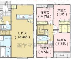 1階は18帖のLDK。リビング階段採用＾＾2階には4洋室。南向きのバルコニー＾＾