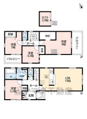 4LDK ロフト付き　主寝室にはWIC付き