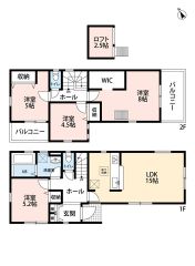 4LDK ロフト付き　主寝室にはWIC付き