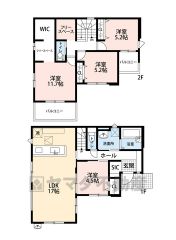 4LDK　2階には11.7帖の広々主寝室に2フリースペース　WIC付き