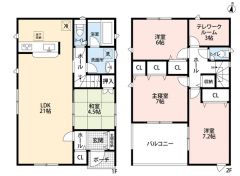 リビング広々21帖　2階全居室6帖以上　2階全居室2面採光　南面バルコニー　 テレワークルーム付き＾＾