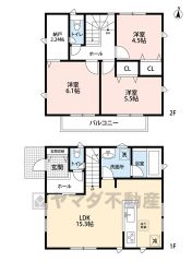 お掃除しやすいオールフローリング。ご家族とのコミュニケーションの機会が増えるリビング階段＾＾ 全居室2面採光＆南面バルコニー。納戸付き＾＾