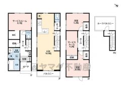 2LDKにサービスルーム2部屋付き