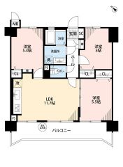 使い勝手の良い3LDK。LDKは約11.7帖、全居室に収納を備え、お部屋をすっきりと使える間取りです＾＾