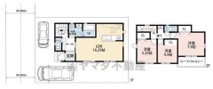 リビング16.25帖。ご家族同士コミュニケーションをとりやすい対面キッチン。お掃除しやすいオールフローリング。全居室南向き＾＾