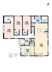 生活がワンフロアで完結する平屋建て＾＾ LDKは広々19帖、和室を含む4LDK＾＾リビングを介さない3洋室＾＾