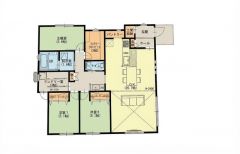 家事動線に配慮した、20.7帖LDKのゆとりの3LDK平屋プラン　落ち着いた住宅地内で快適な生活を実現してみませんか＾＾