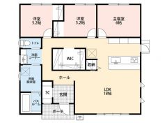 18帖の広々LDKを中心とした3LDKの平屋
