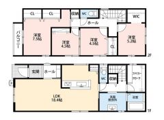 4LDK、WIC＆ファミリークローク完備＾＾ LDKは広々18.4帖。収納豊富で暮らしやすい間取りです＾＾