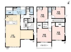 オールフローリング。リビング広々21.3帖。全居室2面採光＆南面バルコニー＾＾ ファミリークロークやWIC、SIC付き＾＾ランドリールームにはホスクリーン有＾＾