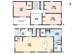 リビング19帖。ダイニング上部は解放感ある吹抜け＾＾リビング階段＾＾WIC有＾＾