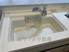 広々とした凸型シンクに洗剤ポケットを標準装備。大きなお鍋など洗いやすいです。