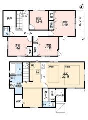 4LDK　リビングは17.5帖と4.5帖のフリースペース　WIC付き