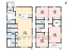 1階は17.9帖のLDK。リビング階段採用＾＾2階には4洋室。南向きのバルコニー＾＾