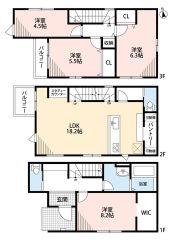 1階は1部屋、2階はリビング、3階にはゆったりの3部屋あるので、ゆとりの暮らしが実現。