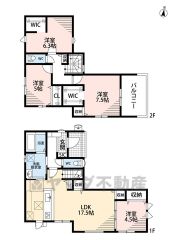 オールフローリング4LDK。洗面室はキッチン横からも玄関側からも出入りできる2WAY使用＾＾WICは2ヶ所＾＾