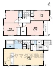 1階は広々18.2帖のLDK、折り上げ天井でさらに開放感＾＾ 2階は3～4洋室対応可＾＾