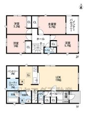 1階LDKは広々とした19帖にパントリー、ユーティリティールーム付き＾＾2階4洋室(全居室収納スペース付き)