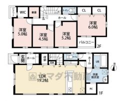 WIC、パントリー、ファミリークローク付。お掃除しやすいオールフローリング。家族のコミュニケーションがとりやすいリビング階段。