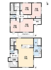 お掃除しやすいオールフローリング。南面バルコニー。ファミリーやWIC、リビング収納付き＾＾6.1帖と4.3帖の洋室は、間仕切り対応可能＾＾