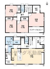 4LDK　LDKは17帖　7帖の主寝室にはウォークインクローゼット付き