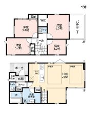 お掃除しやすいオールフローリング。リビング広々22帖＆床暖房完備＾＾ ご家族と顔を合わせる機会が増えるリビング階段＾＾ WICや土間収納、リビング収納、ホール収納と収納豊富＾＾