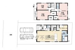 オールフローリング。リビング広々22帖。 ご家族とのコミュニケーションが自然に増えるリビング階段＾＾ ダイニング上部は開放感ある吹抜け＾＾ パントリーやWIC、リビング収納付き＾＾ワークスペース有＾＾