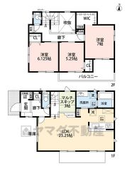 WIC、土間収納＾＾リビング広々23帖＾＾多目的に使えるマルチスキップ3帖。家族が顔を合わせやすいリビング階段。お掃除楽々オールフローリング＾＾