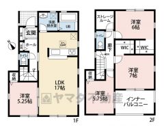 1階はLDKと隣接する洋室を合わせると22帖以上の大空間＾＾ 2階は3洋室と居室から独立したストレージルーム付き＾＾