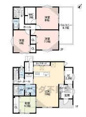 リビングと隣接する洋和室を合わせると23．5帖の広々空間。ご家族とのコミュニケーションが自然と増えるリビングスルー階段＾＾2階全居室広々6帖以上。バックヤードやSCL、WICなど収納豊富＾＾