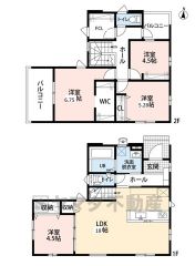 4LDK　LDKは18帖　2F主寝室にはウォークインクローゼット付き　ファミリークローク完備