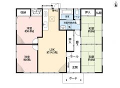 平屋住宅。4LDKのゆとりある間取り。和室2部屋を備え、多用途に活用できます＾＾