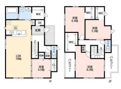 4SLDK　LDK18帖　3洋室　ファミリークローク、SIC、WIC完備