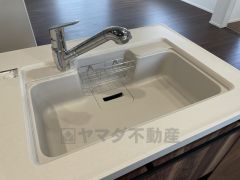 広々とした凸型シンクに洗剤ポケットを標準装備。大きなお鍋など洗いやすいです。