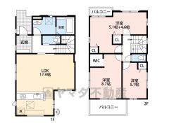1階は17.9帖のLDK＾＾折り上げ天井で開放感のある空間＾＾ 2階には3洋室、うち約10帖の洋室を2部屋に分けて4LDK対応可＾＾