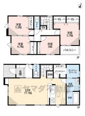 4LDK　全居室収納付き　主寝室にはウォークインクローゼット完備