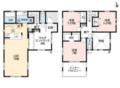 4LDK　主寝室にはウォークインクローゼット完備。 リビングは光が降り注ぐ吹抜けで開放感あふれる住まい＾＾
