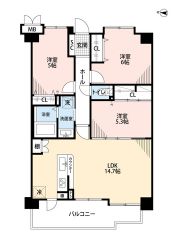 3LDK　オールフローリング キッチンから会話が弾みそうな対面キッチン　全居室収納有　6階なので眺望良好＾＾